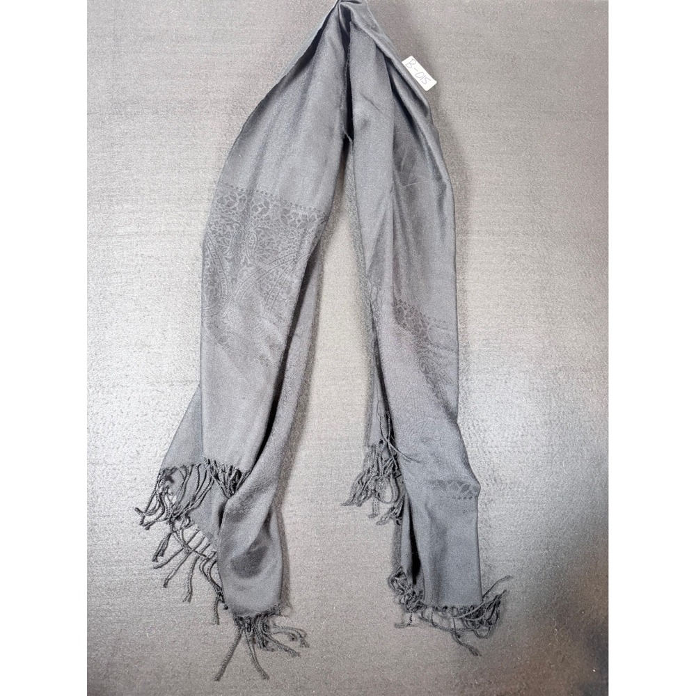 Pashmina Black  Paisley Jacquard Wrap Scarf Fringe Trim Made in Korea